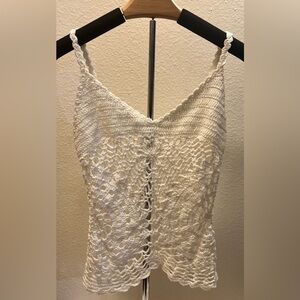 EUC Gioia V-Neck Crochet Thong Strap Top size S White